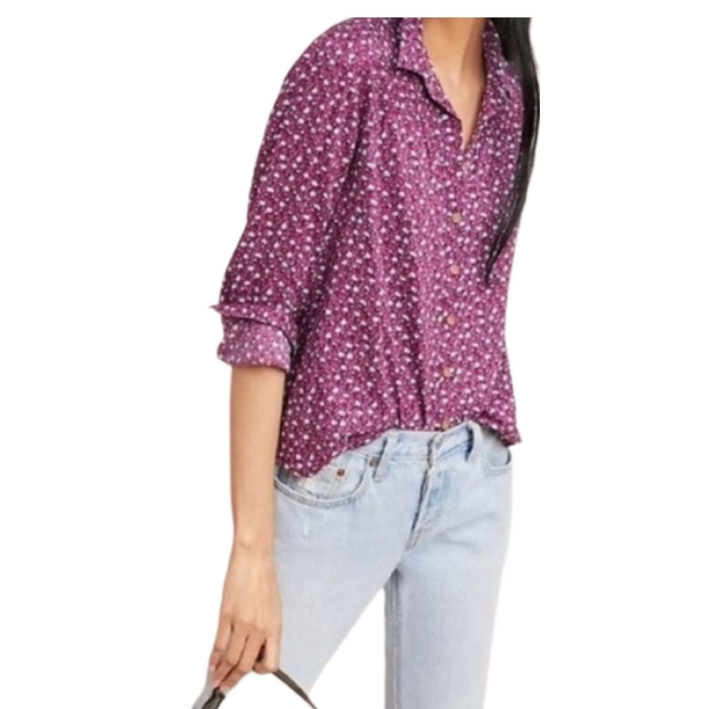 Anthropologie Maeve Phyllis Printed Shirt Women's - Purple Floral - Button down